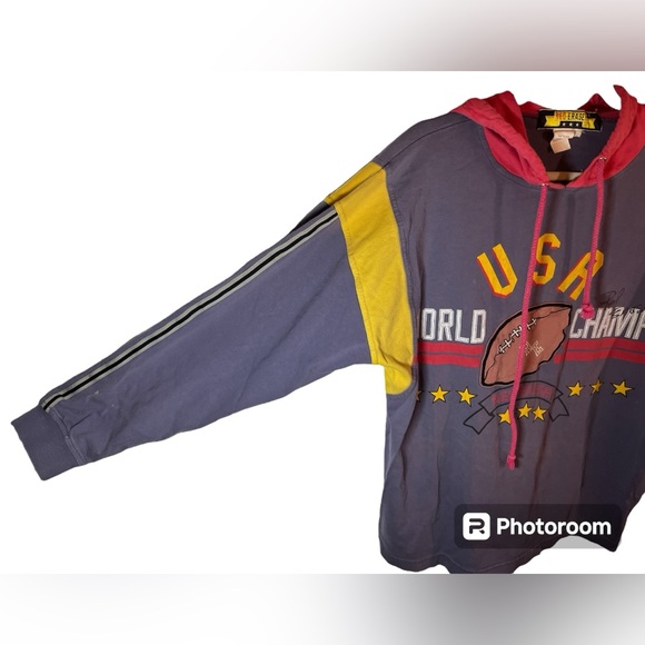 VINTAGE Red Eraser World Champs Football Hoodie Size M - Picture 4 of 7